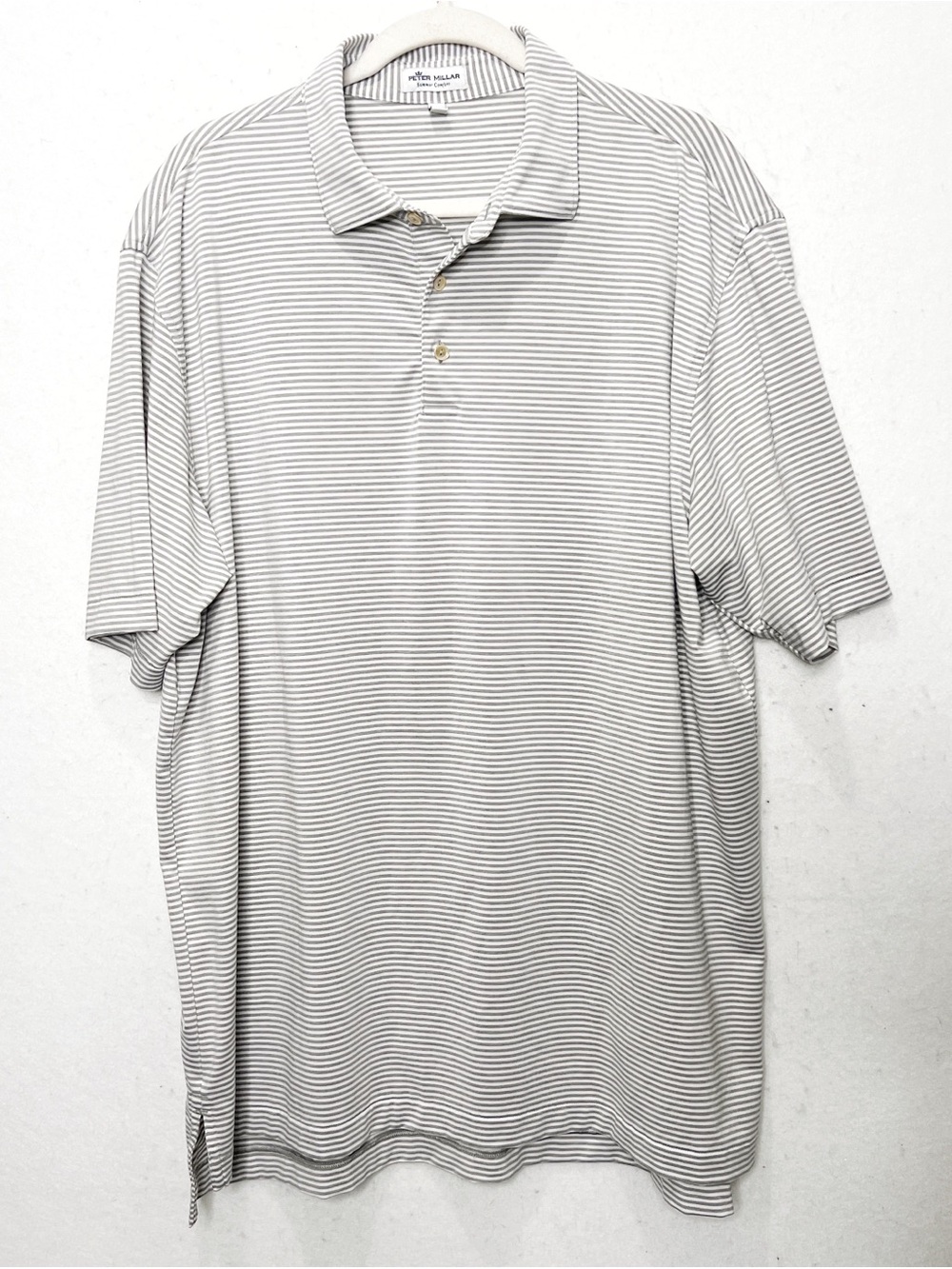 Peter Millar Summer Comfort Mens XL Gray Striped Performance Golf Polo Shirt
